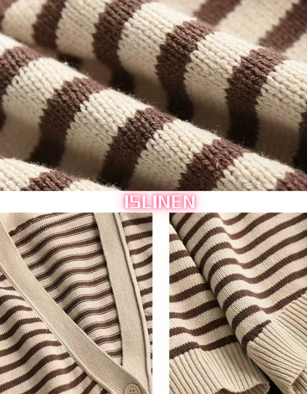 Casual Striped V-Neck Sweater Cardigan for Women