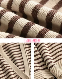 Casual Striped V-Neck Sweater Cardigan for Women