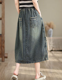 Bohemian style embroidered denim skirt for everyday wear
