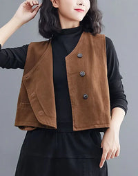 Women's Vintage Casual Side Buttoned Vest - Islinen
