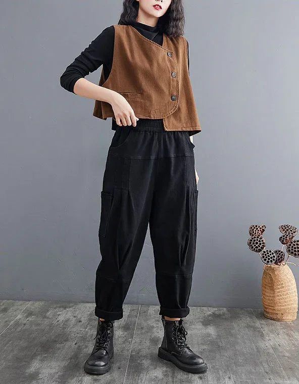Women's Vintage Casual Side Buttoned Vest - Islinen