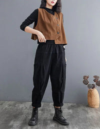 Women's Vintage Casual Side Buttoned Vest - Islinen