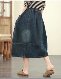 Casual Vintage Side Pockets Denim Midi Skirt - Islinen