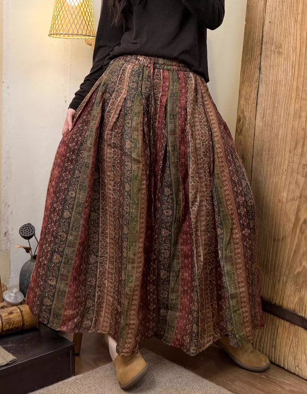 Casual Wear Bohemian Floral Patch Long Skirt