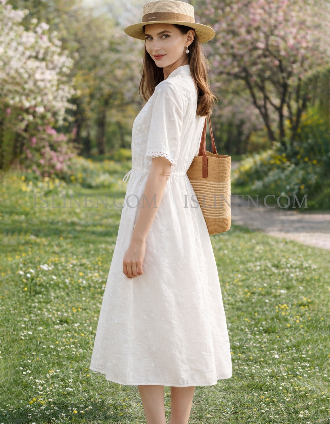 Women’s boho cotton white summer dress outdoor