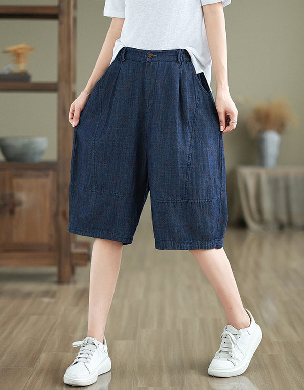 Casual Wide Leg Long Denim Shorts