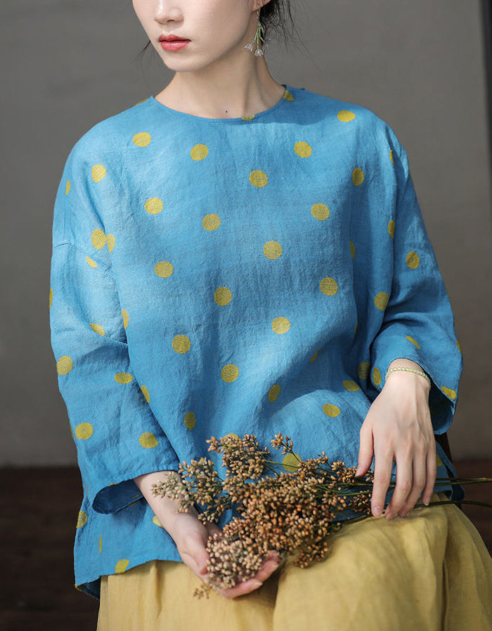 Casual Yellow Polka Dot Loose Fit Blouse