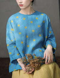 Casual Yellow Polka Dot Loose Fit Blouse