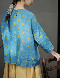 Casual Yellow Polka Dot Loose Fit Blouse
