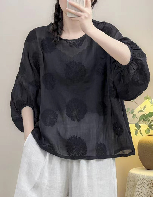 Comfortable Embroidered Casual Loose Blouse Shirt