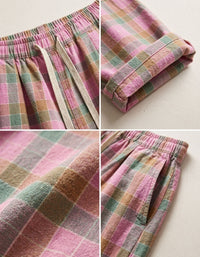 Women’s Loose Plaid Cotton Casual Harem Trousers