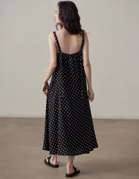 Lightweight sleeveless midi dress polka dot pattern