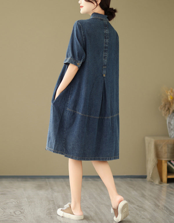 Classic Button Down Denim Shirt Dress