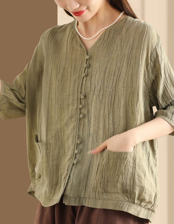 Classic Eco-Friendly Button-Down Natural Ramie Linen Shirt