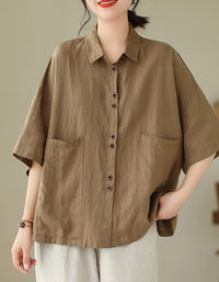 Classic Oversized Short Sleeve Cotton Linen Shirt