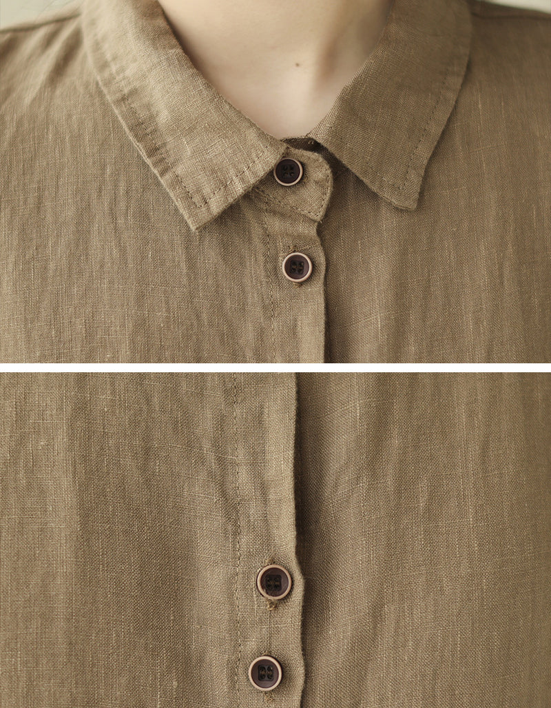 Classic Oversized Short Sleeve Cotton Linen Shirt