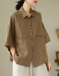 Classic Oversized Short Sleeve Cotton Linen Shirt