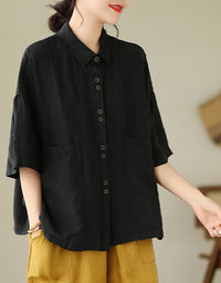 Classic Oversized Short Sleeve Cotton Linen Shirt