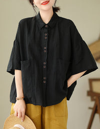 Classic Oversized Short Sleeve Cotton Linen Shirt