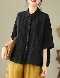 Classic Oversized Short Sleeve Cotton Linen Shirt