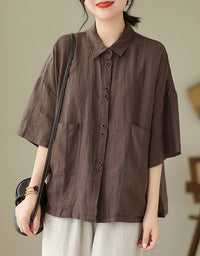 Classic Oversized Short Sleeve Cotton Linen Shirt