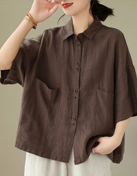 Classic Oversized Short Sleeve Cotton Linen Shirt