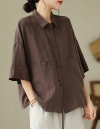 Classic Oversized Short Sleeve Cotton Linen Shirt