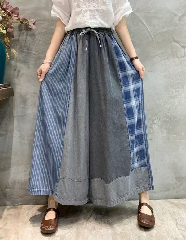 Color Matching Soft Denim Large Size Wide Leg Pants