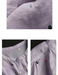 Colorful Dot Embroidered Ramie Blouse
