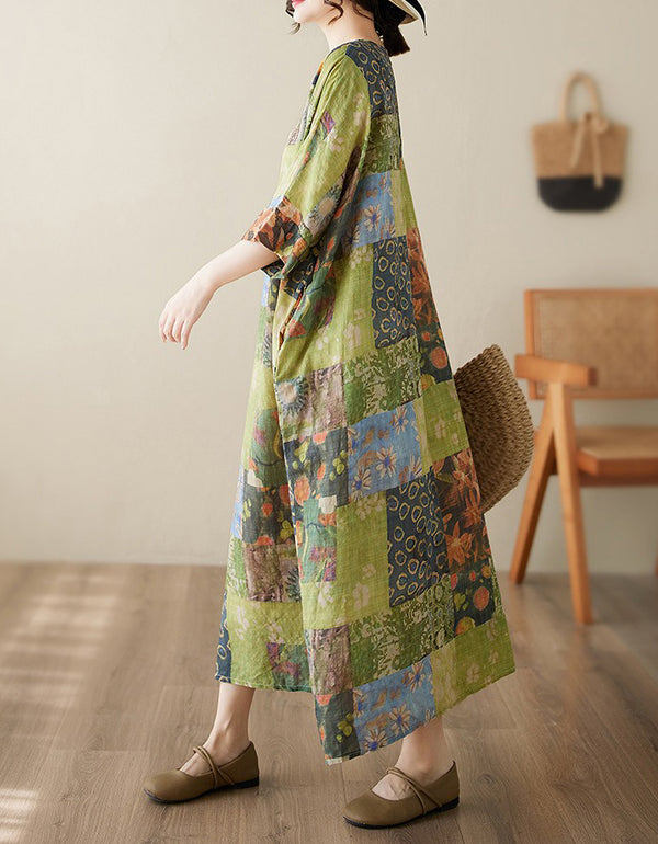 Summer Patchwork Loose Floral Maxi Dress