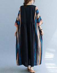 Colorful Retro Stripes Cotton Linen Dress