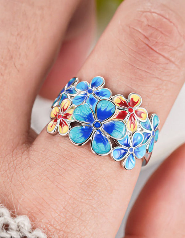 Colorful Vintage Enamel Flower Ring for Women
