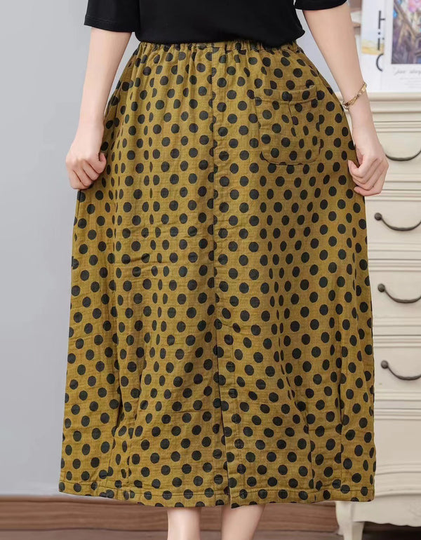 Comfort Fit Polka Dot Cotton Linen Skirt