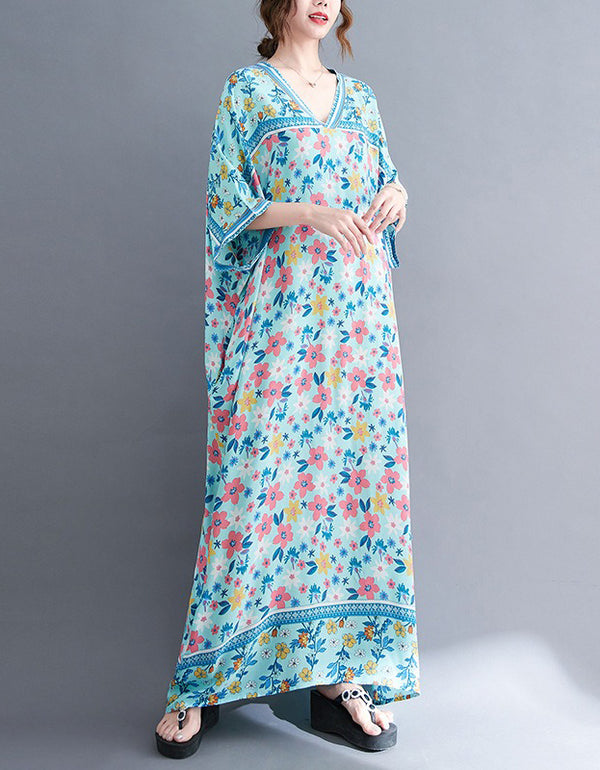 V-Neck Floral Loose Maxi Dress