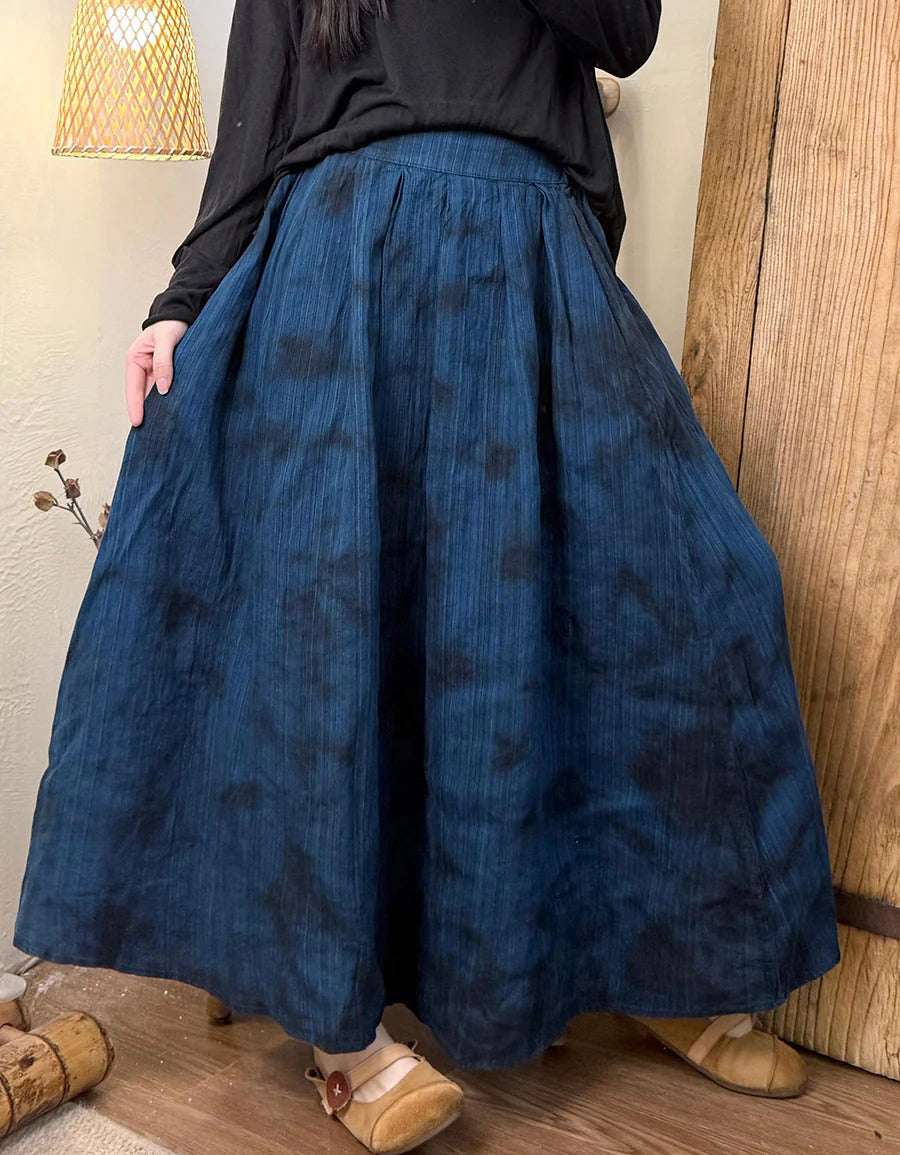 Comfortable Autumn Tie Dye Linen Maxi Skirt