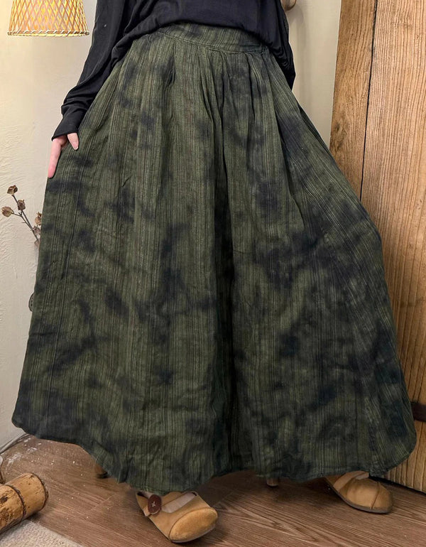 Comfortable Autumn Tie Dye Linen Maxi Skirt