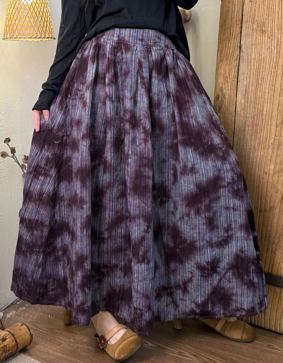 Comfortable Autumn Tie Dye Linen Maxi Skirt