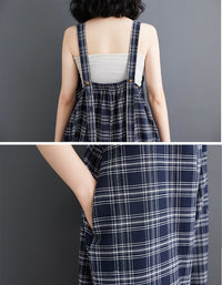 Comfortable Baggy Plaid Linen Jumpsuit