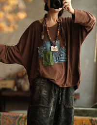 Relaxed fit women’s shirt with unique patchwork and beads