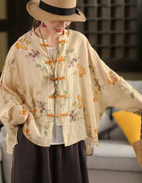 Breathable women’s yellow floral linen blouse with button closure, soft, lightweight top for casual wear and warm-weather outfits