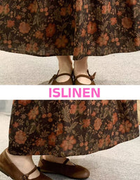 Close-up of floral print design on women long skirt