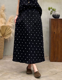 Casual Black Maxi Skirt Women Polka Dot Elastic Waist