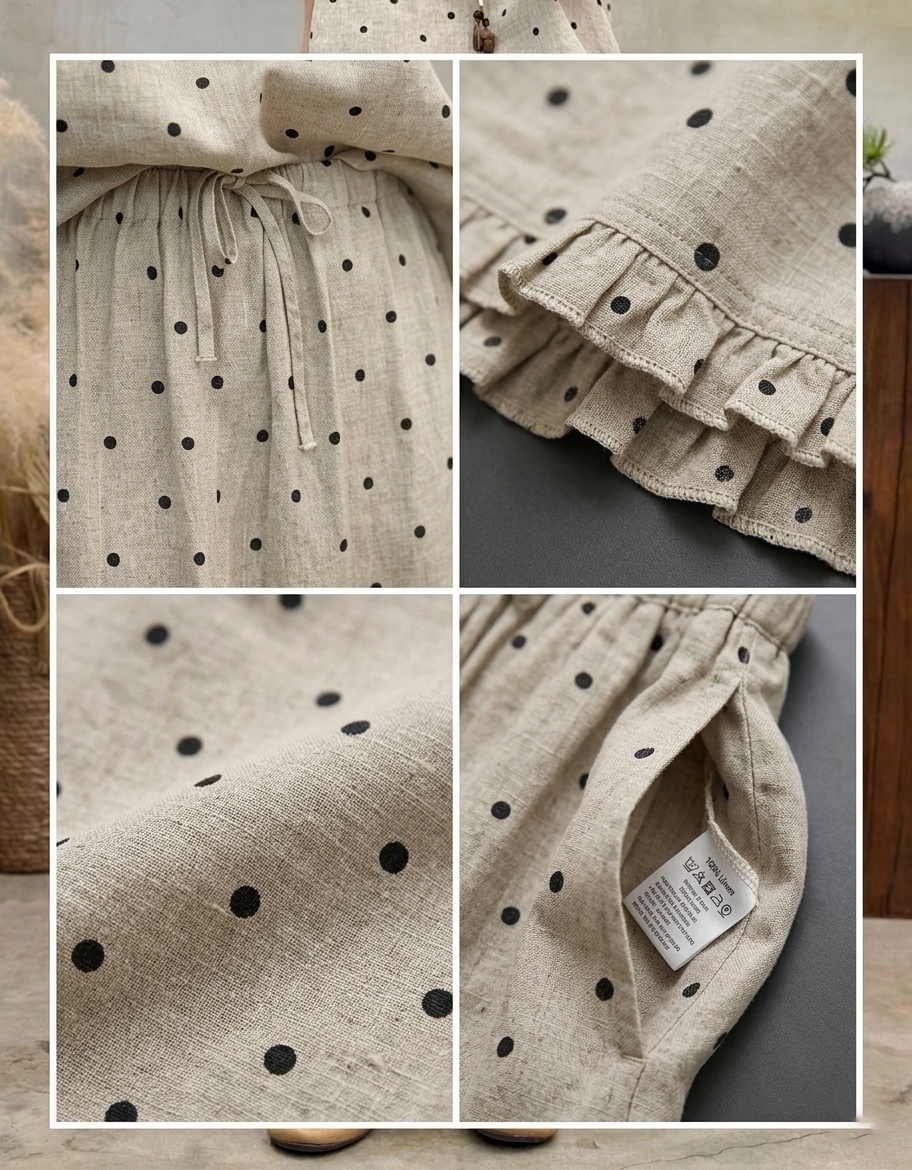 Details of Women High Waist Beige Polka Dot Maxi Skirt Loose Fit