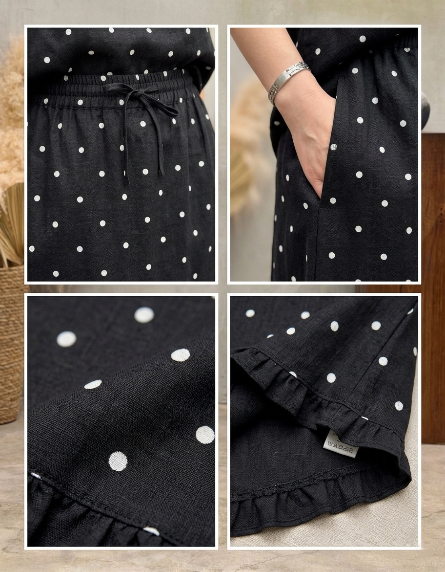 Details of Women High Waist Black Polka Dot Maxi Skirt Loose Fit
