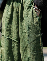 Comfortable Casual Green Patchwork Linen Wide-Leg Pants