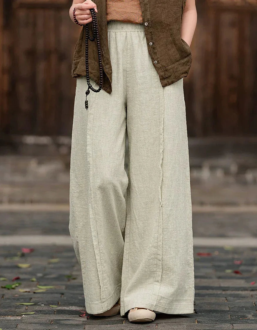 Comfortable Casual Loose Linen Palazzo Pants - Islinen