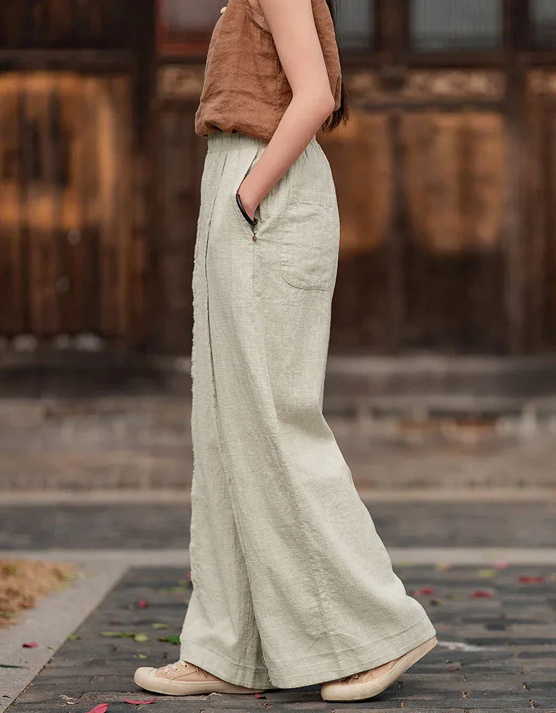 Comfortable Casual Loose Linen Palazzo Pants - Islinen