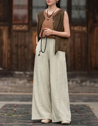 Comfortable Casual Loose Linen Palazzo Pants - Islinen