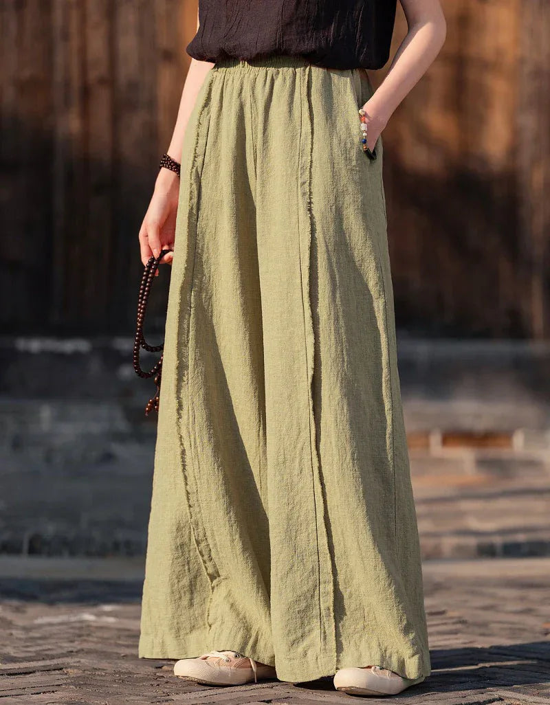 Comfortable Casual Loose Linen Palazzo Pants - Islinen