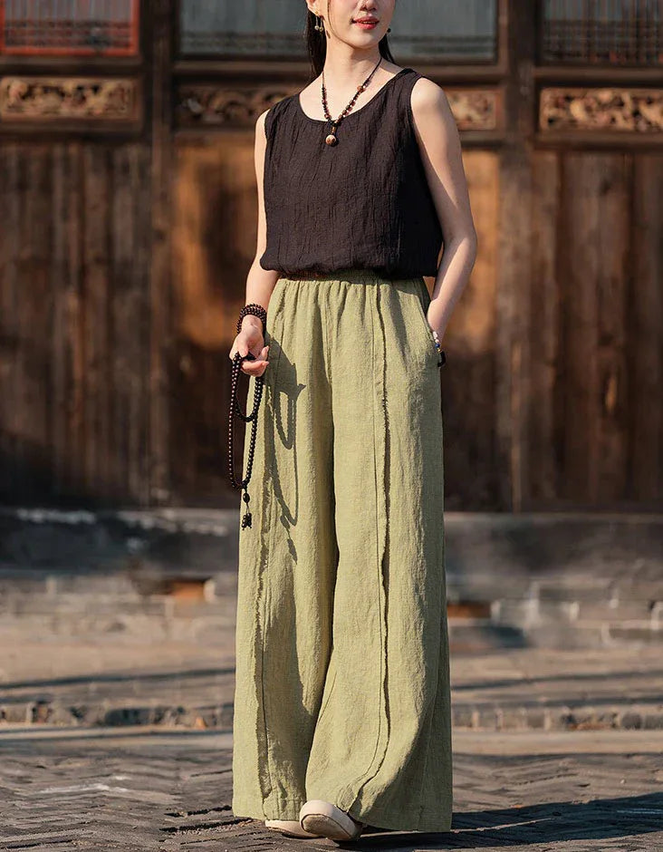 Comfortable Casual Loose Linen Palazzo Pants - Islinen